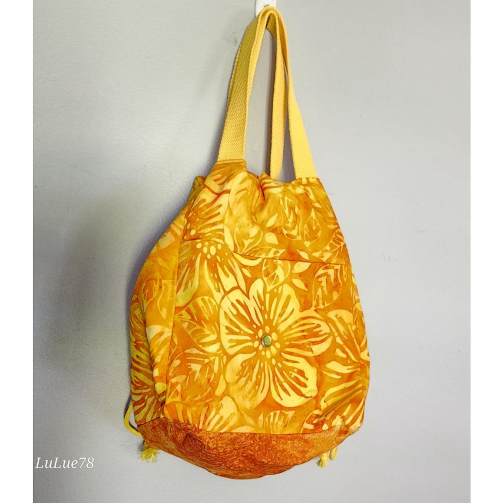 Orange Floral Lightweight Drawstring Bag